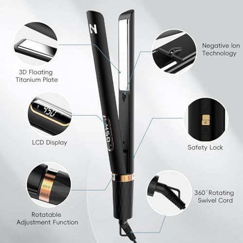 Nicebay Titanium Flat Iron Hair Straightener and Curler 2 in 1,Fast Heating | Professional Ionic Hair Styling Iron for All Hair Types,5 Heat Settings, LCD Display, Anti-Frizz, Dual Voltage, Auto Shut Off — view 2