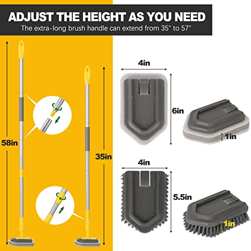 Tub Tile Scrubber Brush, 3 In 1 Shower Cleaning Brush With Extendable Long Handle 58", Stiff Bristle Brush Scrubber Sponge For Bathroom Kitchen Wall Tub Tile Sink #TOP3