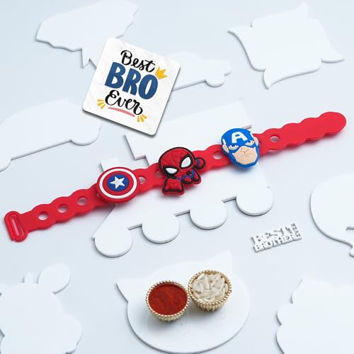 Image of eCraftIndia Cartoon Rakhi for Kids Girls Boys with Best Bro Ever Fridge Magnet | Raksha Bandhan Kids Rakhi for Brother Bhaiya Bhai | Roli Chawal Pack