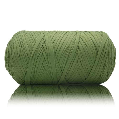 Image of 400g T Shirt Yarn, Tshirt Crochet Yarn for Crocheting Bag /Craft Project /Home Decor, 14.1oz /400g, 120yd /110m Polyester Spandex Blend Stretch Fabric(Avocado Green)