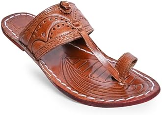 Royal Khwaab Men's Kolhapuri Chappal/Slipper/Sandal/Handcrafted 100% Genuin Leather (Kapshi Shape) Brown