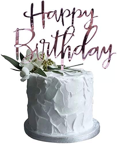 SHAMI Happy Birthday Cake Topper Rose gold Premium quality Acrylic Calligraphy Bling cake Toppers Birthday Cupcake Party Decoration Durable Thick Eco Friendly