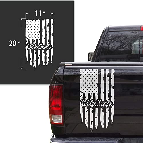 Greenyef Graphics We The People Distressed American Usa Us Flag Truck Tailgate Vinyl Decal Preamble Of The Us Constitution Compatible With Most Pickup Trucks - Rear Sticker (11" X 20", White) #TOP1