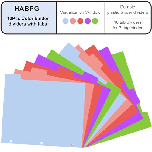 Habgp S093 10Pcs/2 Set 5 Tab Dividers For 3 Ring Binder, 10 Pcs Multicolor 3 Ring Binder Dividers With Tabs, Page Folder Dividers, Plastic Tabbed File Dividers With Tabs, Three Ring Binder Index Dividers thumb #1