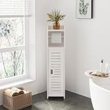 Dripex Badezimmerschrank, Toilettenschrank mit Papierrollenhalter, Badschrank schmal, Beistellschrank, Aufbewahrungsschrank 80x18x20cm, in weiß