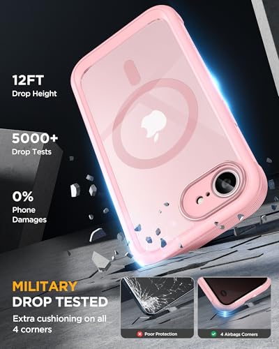 Image of miracase for iPhone 17e & 16e Case with Built-in Private Screen Protector, [Magnetic with MagSafe] Full-Body Phone Cover Military Drop Proof 17 E / 16 E Bumper 6.1 inch, Pink