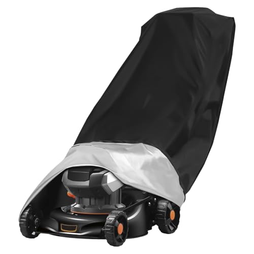 Waterproof Lawn Mower Cover 420D Heavy Duty Push Mower Cover Windproof with Buckle & Elastic Hem Outdoor Garden Lawnmower Cover for 18-23 Inch Mowers UV Resistant (192×65×119cm)