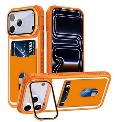 Coque silicone iPhone 13 Pro Max orange avec support intégré et film de protection de lentille