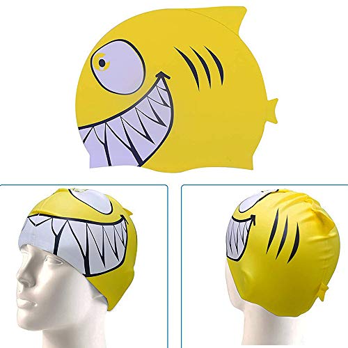 Mirrwin Bonnets de Bain Étanches Motif Poisson Rouge et Requin en Silicone Hypoallergénique pour Jeunes Enfants - Facile à Enfiler et Enlever - 2 Pièces – vue 2