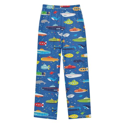 Submarine Shark Fish Boys Long Pants Soft Trousers Elastic Waist Kids Lounge Bottoms with Pockets S-XL