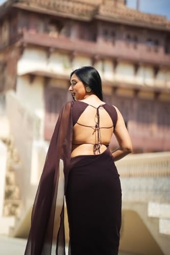 Image of StyleScope Women's Plain Georgette Ready To Wear One Minute Saree With Unstitched Blouse Piece (Kalki)