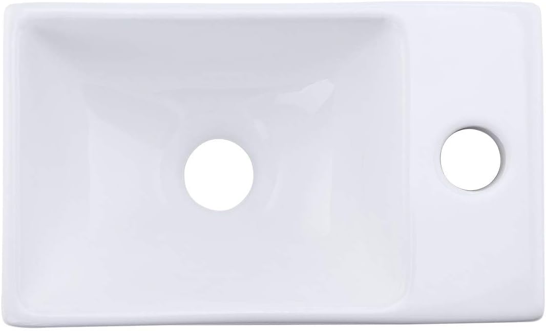 KES Small Vessel Sink, Floating Sink Bathroom 12" X 7" for Tiny Bathrooms Mini Sink Wall Mount Right Hand (Sink Only) White, BWS100R