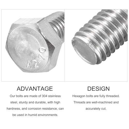 Image of METALLIXITY Hex Bolts (M8-1.25x12mm) 20Pcs, 304 Stainless Steel Coarse Fully Threaded Hex Head Screw Bolt Machine Screws - for Furniture Repair, Silver