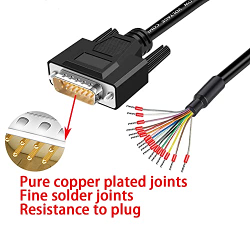 ANMBEST DB15 Male Solderless Breakout Connector with 5Ft 26AWG Replacement Cable, Plastic Shell RS232 D-SUB Serial to 15-Pin Port Terminal Male Adapter Connector Breakout Board