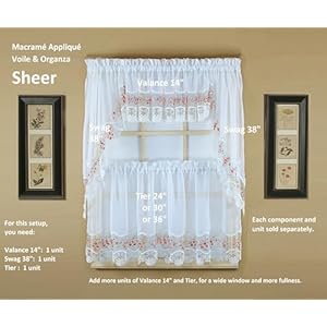 Today's Curtain, Vintage Macramé Organza Swag 38", White/Rose, 58" W x 38" L Todays Curtain Vintage Macrame Organza Swag 38 WhiteRose 58 W x 38 L