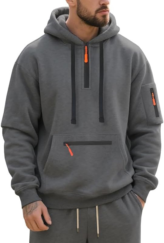 Men Autumn/Winter Fleece Sweatshirt 1/4 Zipper Long Sleeve Sports Hoodie with Pockets Military Tactical Sweatshirt