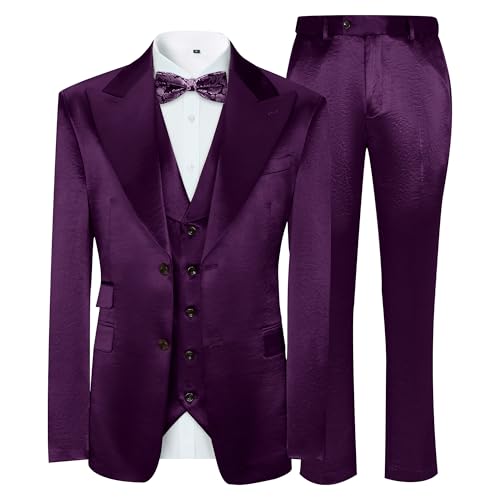Men's 3 Pieces Tuxedo Two Button Formal Wedding Prom Mens Tuxedo Suits Acetate Satin Blazer Vest Pants Set