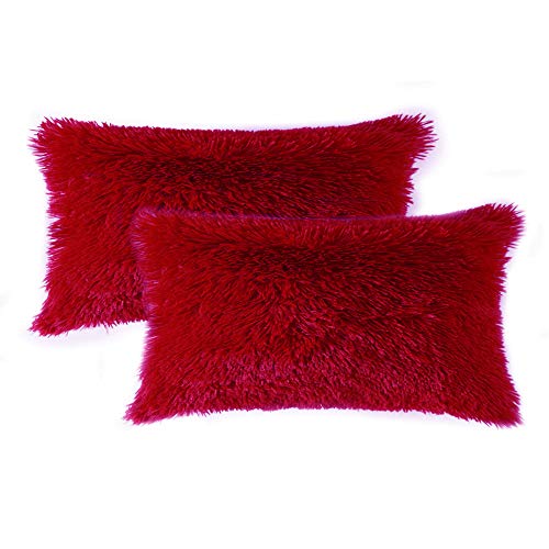 MIULEE Pack of 2 Luxury Faux Fur Throw Pillow Cover Deluxe Decorative Plush