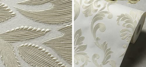 Q Qihang Non-Woven Wallpaper 3D European Damascus Wallpaper Warm Wedding Room Bedroom Living Room Tv Background Non-Pasted Wallpaper 1.73' W X 32.8' L (Rice White) #TOP5