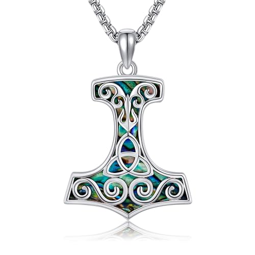 Image of URONE Thors Hammer Necklace 925 Sterling Silver Mjolnir Hammer Celtic Knot Pendant Necklace Viking Jewelry Gifts for Men Women