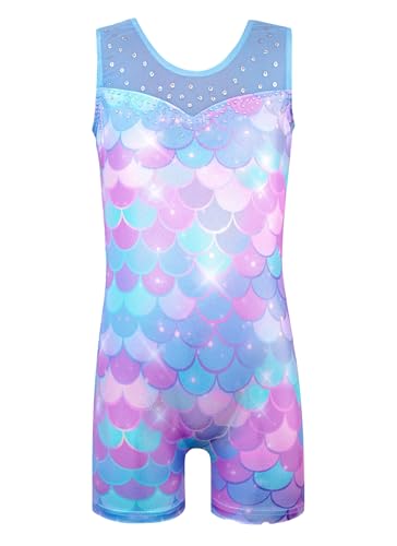 Image of HOZIY Leotards for Girls Gymnastics Kids Children Biketard Snowflake Ribbon Blue Purple Hot Pink Sparkle