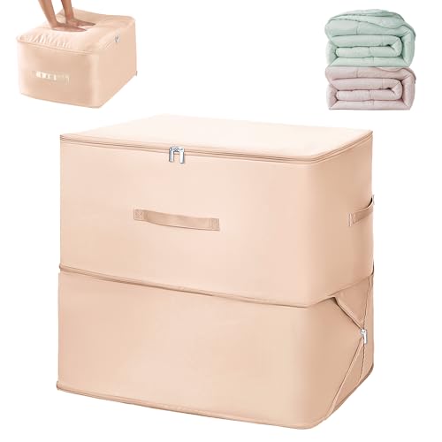 Image of Yellow Weaves Space Saving Self Compression Organizer Bag for Comforters, Blankets, Clothes, Travel, Storage Bag for Wardrobe, No Vacuum Needed, 2 Layer, Large (Pack of 3), Peach