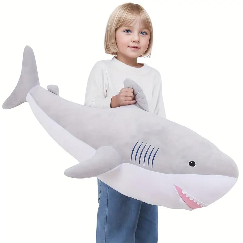Image of AVS Soft Plush Toy Jumbo Sea Shark Stuffed Animal Big Sharks Giant Plush Pillow Oversized Toy for Girl Kids Boy Gifts (Grey, 100CM)