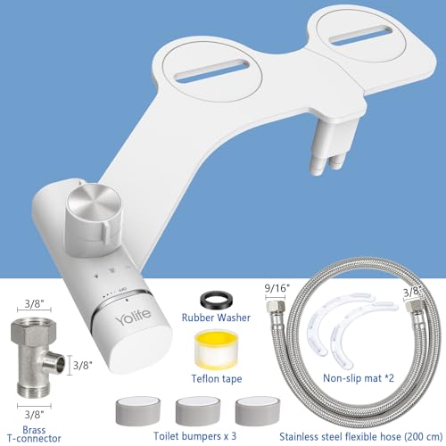Yolife Bidet, Ultra-Slim Bidet-Aufsatz für Toilette mit Nicht Elektrischer Selbstreinigender Doppeldüse (Hintere/Weibliche Reinigung), Einstellbarer Wasserdruck(Mit 2m Schlauch)