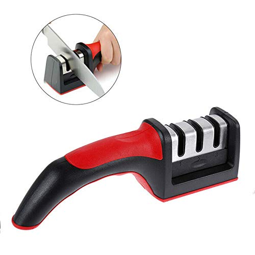 Duvina Kitchen Knife Sharpener - 3 Stage Knife Sharpening Tool Helps Repair, Restore and Polish Blades Kitchen Sharpening Tool(Red) (Red)