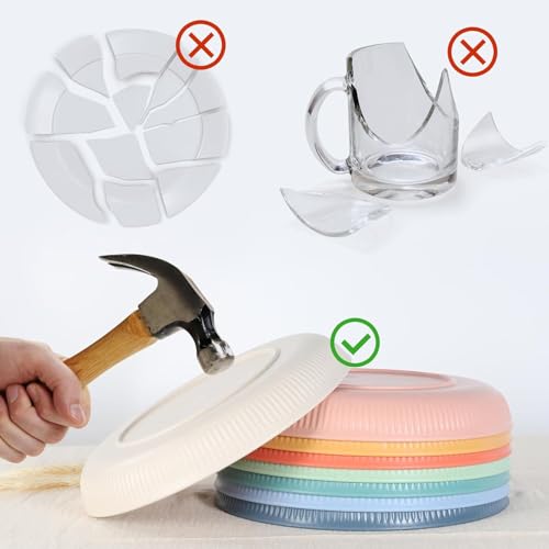 Image of Wheat Straw Dinner Plate Set, Eco-Friendly Dinner Set Round Serving Plate, Dishwasher & Microwave Safe - Perfect for Dinner Dishes Deep Plates Easy to Clean (Blue, Medium)
