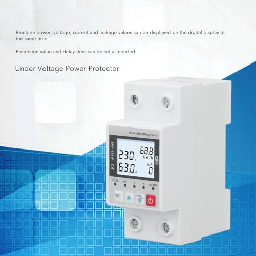 Dispositivo di Protezione da Sovratensione e Sottotensione WiFi, 230V 50/60Hz, Telecomando, 63A, Stabilizzatore di Tensione Regolabile