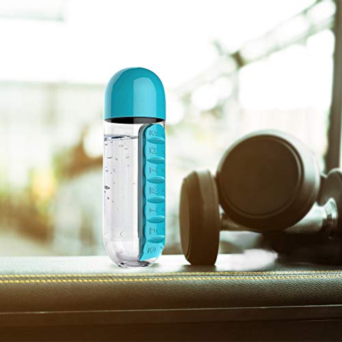 BSTiltion Pill Box Organizer met waterfles 600ml, 2 in 1 draagbare pillendoosjes 7 dag 1 keer per dag, pillendoosopslag… - Image 8