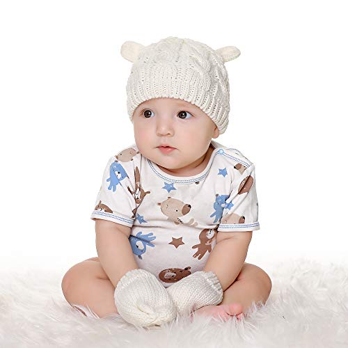 Fynnsure Baby Hat Glove Set Soft Newborn Mittens Baby Girl Boys Knitted Toddler Cap Infant Winter Beanie Mitten Sets White S #TOP4