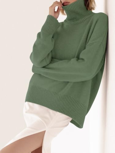 Image of YKR Women's Turtleneck Sweater Chunky Long Sleeve Knitted Pullover High Low Hem Trendy 2026 Fall Winter Basic Jumper Top