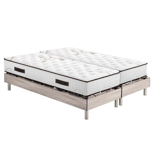 EBAC Literie Ensemble Relaxation S73+Matelas Latex Louxor - 3 Zones - 2x80x200 - Chêne Clair