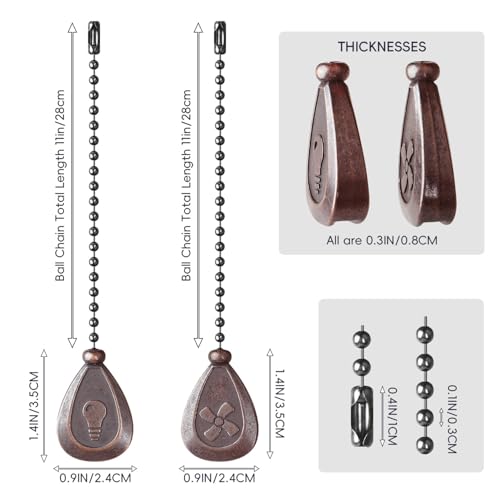 Image of Ceiling Fan Pull Chain, Sun Moon Fan Pull Chain Extension, 12 Inches Decorative Chain Pulls Ornaments for Lamp (2 Pack Copper Fan Bulb)