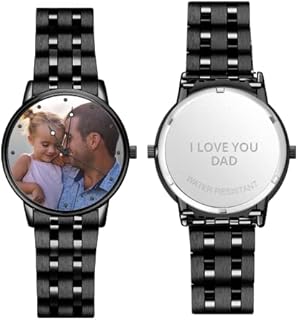 VEELU Personalisierte Foto Armbanduhr für Herren Uhr mit Foto Analog Metallarmband in Silber/Rosegold Klassisch Zifferblatt Wasserdicht