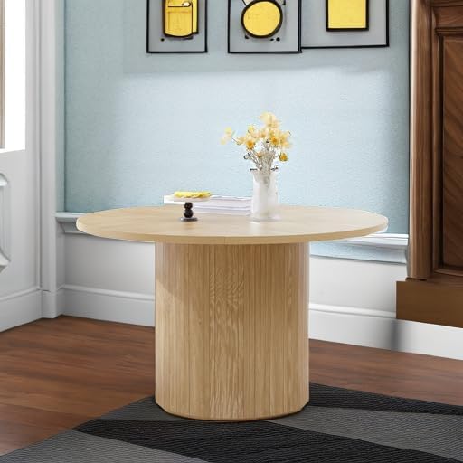 weselon Round Dining Table for 4, Modern Farmhouse Kitchen Table, 47 Inch Small Circle Dining Tables with Wood Strip Base for Kitchen Living Room (Natural) thumbnail