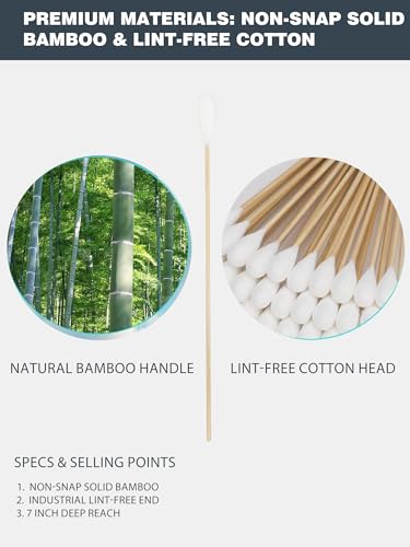 Image of 100 Pcs Extra Long Cotton Swabs 7 Inch - Large Cotton Swabs with Bamboo Sticks for Dog Ear Cleaning, Lint Free Cotton Tipped Applicators for Gun Cleaning & Auto Detailing (2 Packs)