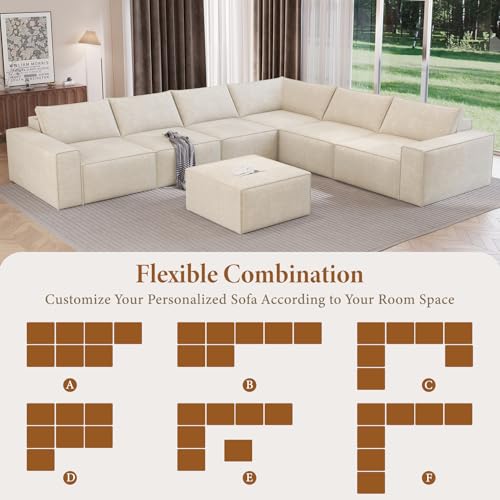 Image of Vesgantti 143.7 inch Oversized Boneless Couch, Modern 7 Seater Modular Sectional Sofa with Deep Seat, Convertible Chenille Cloud Couches for Living Room, No Assembly Required, Beige