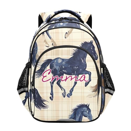 Sac à dos traditionnel personnalisé carreaux marron chevaux ordinateur 15 inch