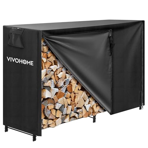 VIVOHOME 5ft Heavy Duty Indoor Outdoor Firewood Storage Log Rack with Cover Combo Set Black