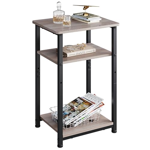 WLIVE Beistelltisch, Kleiner Tisch 3 Ablagen, Zeitschriftenhalter, Couchtisch klein für Wohnzimmer, Schlafzimmer,37T x 31B x 56H cm (1, Eiche, 37Tx31B)