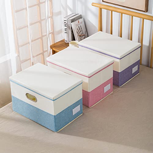 PRANDOM Collapsible Storage Bin with Lid [3-Pack] Fabric Foldable Storage Box Organizer Container Basket Cube with Cover for Home Bedroom Closet Office Nursery Purple&Cream(14.9x9.8x9.8) by PRANDOM - Image 7