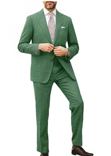 VENNYNG Men's Two-Piece Wedding Dress Suit Work Wear Summer Linen Breathable Jacket Pant Set Slim Fit