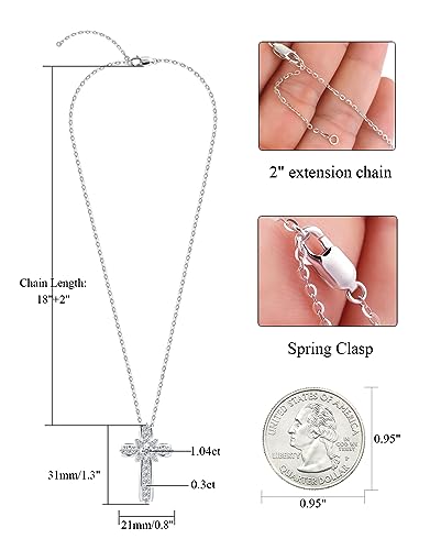 Christian Cross Moissanite Pendant Necklace for Women, D Color VVS1 925 Sterling Silver Plated 18k White Gold 20 Inches Chain4