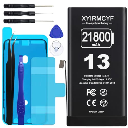 XYIRMCYF 21800mAh Super Capacity Battery Compatible with iPhone 13, 0 Cycle Li-Polymer Replacement Battery for iPhone 13, with Professional Repair Tool Kit