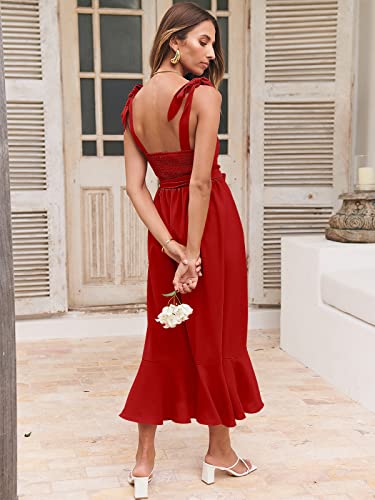 Image of ANRABESS Women's Square Neck Ruffle Split Midi Elegant Formal Wedding Guest Cocktail Bridesmaid Graduation Party Dresses