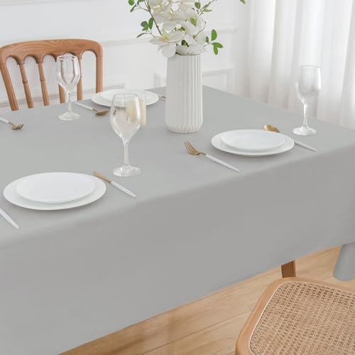 NLMUVW Vinyl Tablecloth 48 Inch with Flannel Backing, Square PVC Table Cloth Waterproof Wipe Clean Table Cover for Dining Kitchen Camping Outdoor, Light Grey by NLMUVW - Image 7