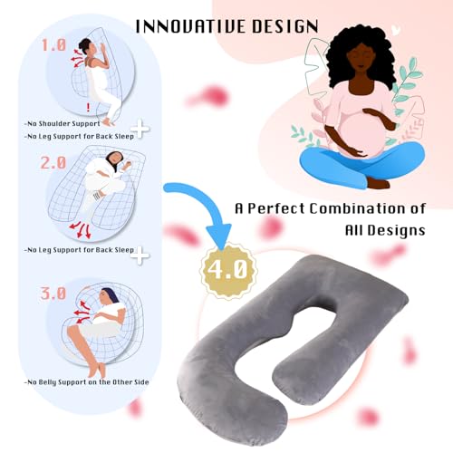 Image of ALLOPERA Pregnancy Pillow, Full Body Maternity Pillow 57 inch, with Removable Washable Cover - Sleep Support for Legs, Back, Neck, Shoulder, HIPS, Belly for Pregnent Women, Velvet Cover(Grey)